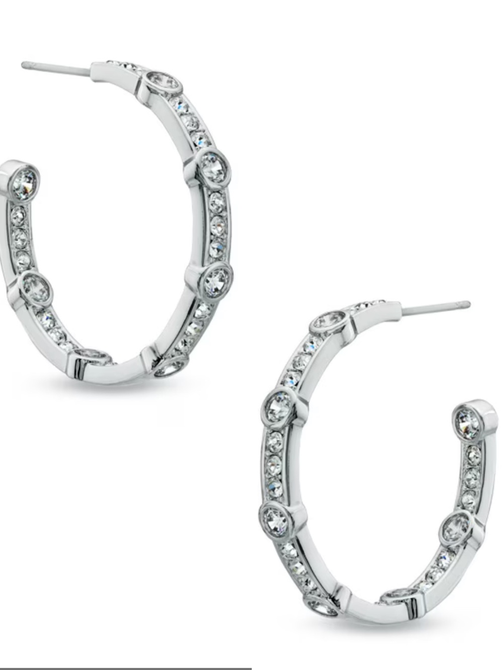 Nadri Cubic Zirconia and Crystal Inside-Out Hoop Earrings in White Rhodium Brass